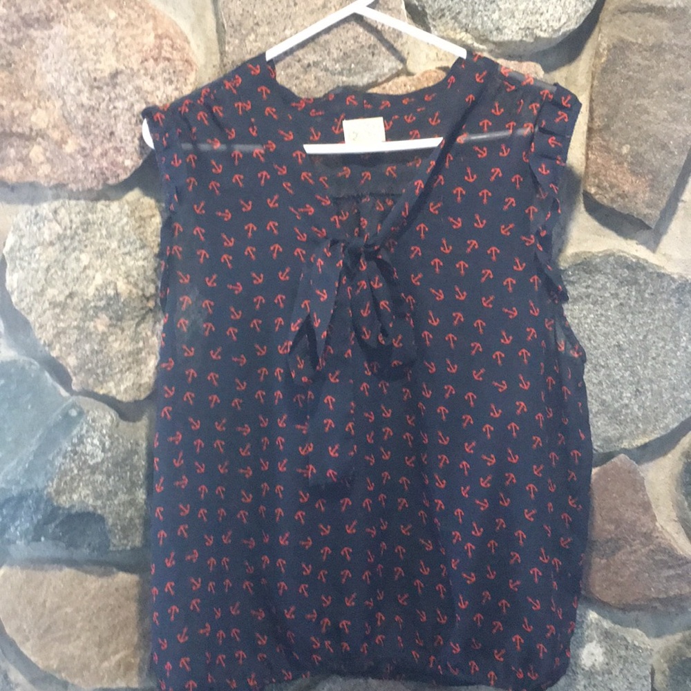 Navy blouse with cute red anchors.